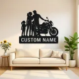 Personalized Modern Motorcycle Family of Four Metal Wall Art
