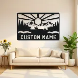 Personalized Speedboat Metal Wall Art with Mountain Lake