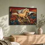 White Horse Running through Southwest Desert Colorful Metal Wall Art