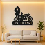 Personalized Cafe Racer Family of Three Metal Wall Art