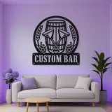 Personalized Home Bar Metal Wall Art with Beer Barrel