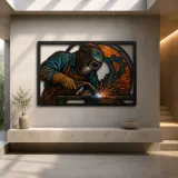 Welder at Work with Sparks and Gears Colorful Metal Wall Art