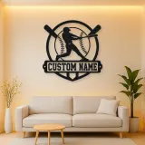 Personalized Baseball Batter Crossed Bats Metal Wall Art
