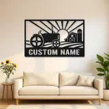 Personalized Farm Tractor Metal Wall Art with Sunrise