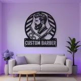 Personalized Barber Metal Wall Art with Scissors and Razor