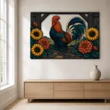 Proud Rooster with Sunflowers by Rustic Barn Colorful Metal Wall Art