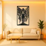 Personalized Number 01 Football Player American Flag Metal Wall Art