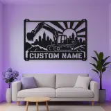 Personalized Excavator Metal Wall Art with Construction Skyline