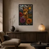Alpaca with Dahlias in Mountain Landscape Colorful Metal Wall Art