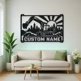 Personalized Excavator Metal Wall Art with Construction Skyline