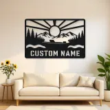 Personalized Speedboat Metal Wall Art with Mountain Lake