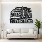 Personalized Logging Semi Truck Patriotic Mountain Metal Wall Art