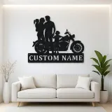 Personalized Classic Motorcycle Family with Toddler Metal Wall Art
