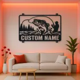 Personalized Fisherman and Bass Metal Wall Art
