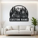 Personalized Family of Five Camping Motorcycle Metal Wall Art