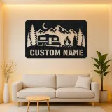 Personalized Travel Trailer Metal Wall Art with Campfire