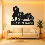 Personalized Classic Motorcycle Family of Four Metal Wall Art
