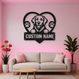 Personalized Retriever Dog Heart Metal Wall Art with Paw Prints