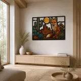 Red Fox among Cactus and Desert Wildflowers Colorful Metal Wall Art