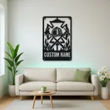 Personalized Firefighter Crest Metal Wall Art with Axes