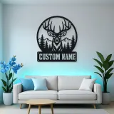 Personalized Buck Deer Metal Wall Art with Forest Landscape