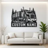 Personalized Stake Bed Semi Truck Forest Metal Wall Art
