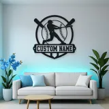 Personalized Baseball Batter Crossed Bats Metal Wall Art