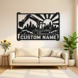 Personalized Excavator Metal Wall Art with Construction Skyline