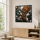 Winter Whitetail Deer beneath Full Moon Colorful Metal Wall Art