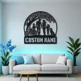 Personalized Family of Four Dog and Motorcycle Metal Wall Art