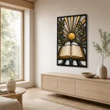 Open Bible with Olive Branches and Radiant Sun Colorful Metal Wall Art