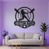 Personalized Baseball Batter Crossed Bats Metal Wall Art