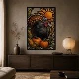 Thanksgiving Turkey with Pumpkins and Corn Colorful Metal Wall Art