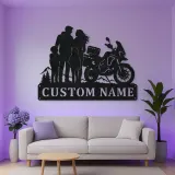 Personalized Adventure Motorcycle Mountain Family Metal Wall Art