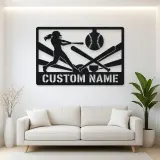 Personalized Softball Player Metal Wall Art with Crossed Bats