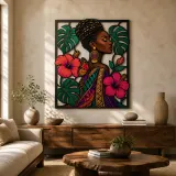 Donna Afro con Ibisco Tropicale e Farfalle Insegna in Metallo Colorata