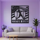 Personalized Female Softball Batter Waving Flag Metal Wall Art