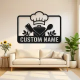 Personalized Chef Kitchen Metal Wall Art with Cooking Tools