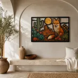 Red Fox among Cactus and Desert Wildflowers Colorful Metal Wall Art