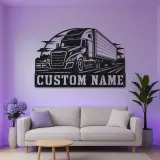 Personalized Modern Semi and Box Trailer Metal Wall Art