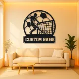 Personalized Soccer Player Metal Wall Art with Goal Scene