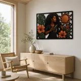 Black Woman Hairstylist with Hibiscus and Monstera Colorful Metal Wall Art