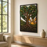 Heart Shaped Tree of Life at Sunrise Colorful Metal Wall Art