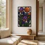 Purple Iris Flowers in Mountain Landscape Colorful Metal Wall Art