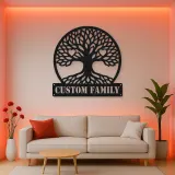 Personalized Family Tree Metal Wall Art with Heart Details