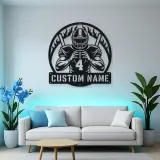 Personalized Number 4 Football Player Flame Metal Wall Art