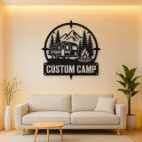 Personalized Travel Trailer Metal Wall Art with Campfire Scene
