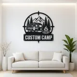 Personalized Travel Trailer Metal Wall Art with Campfire Scene