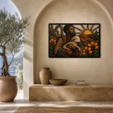 Good Shepherd Carrying Lamb at Sunrise Colorful Metal Wall Art