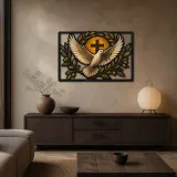 White Dove with Cross and Olive Branches Colorful Metal Wall Art